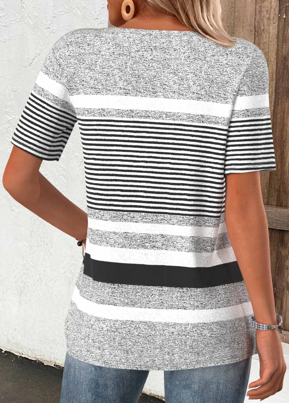Light Grey Marl Striped Short Sleeve T Shirt