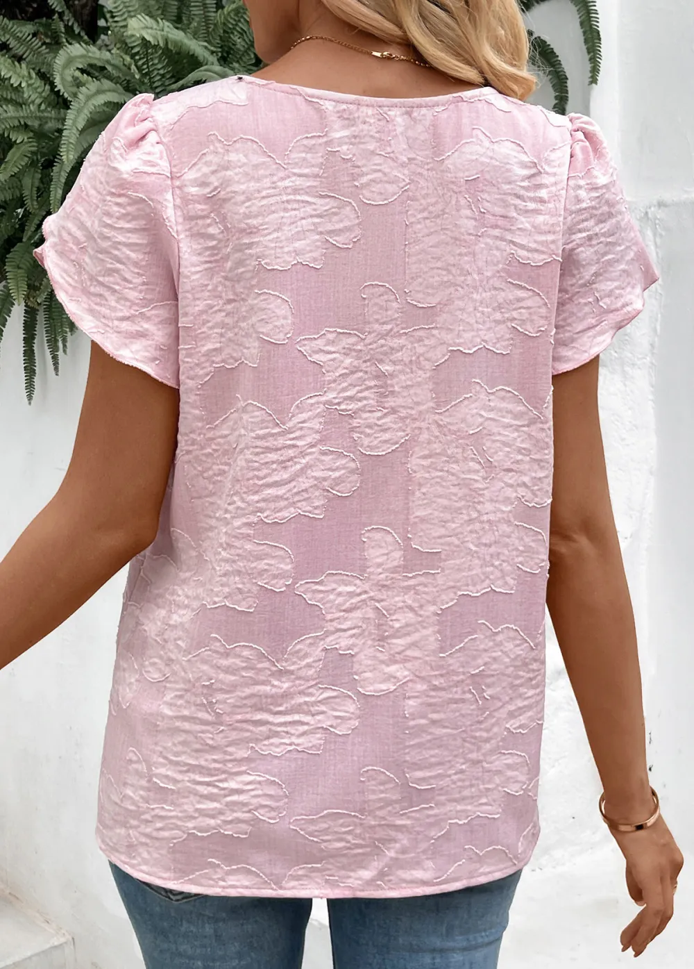 Pink Short Sleeve Round Neck T Shirt