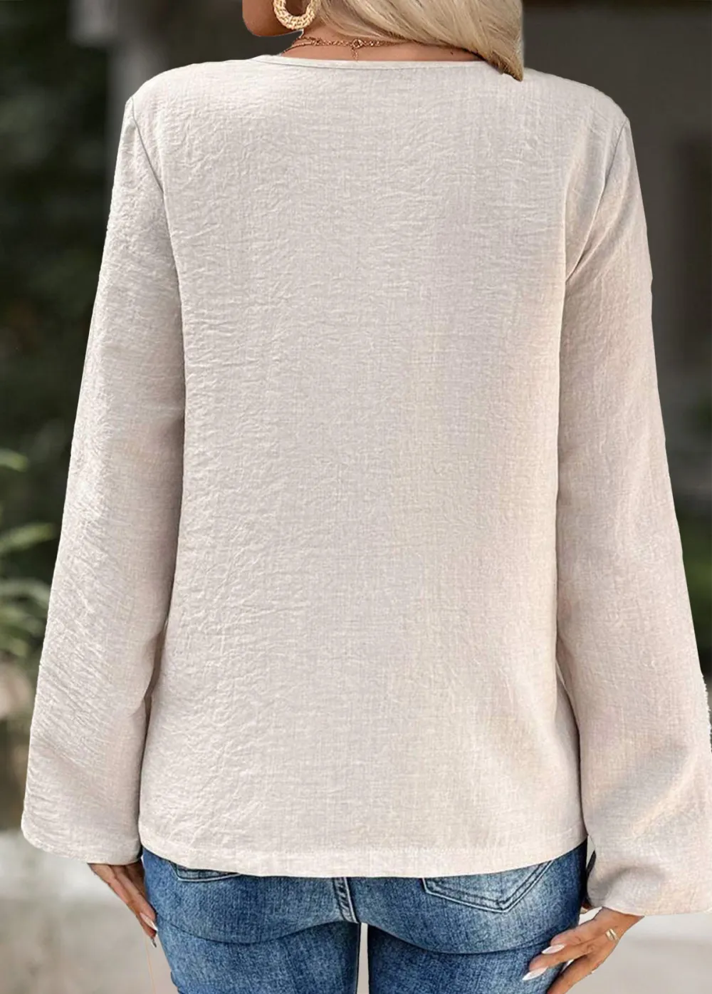 Beige 3/4 Sleeve Round Neck Blouse
