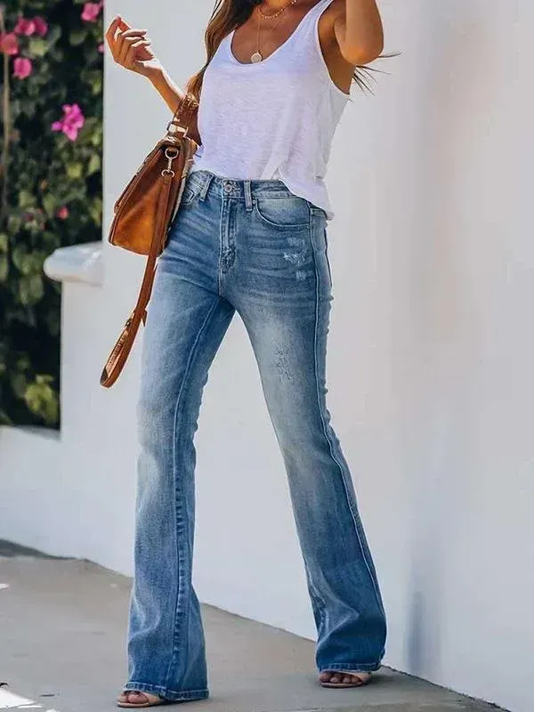 Casual High Waist Stretch Micro Flared Women Jeans