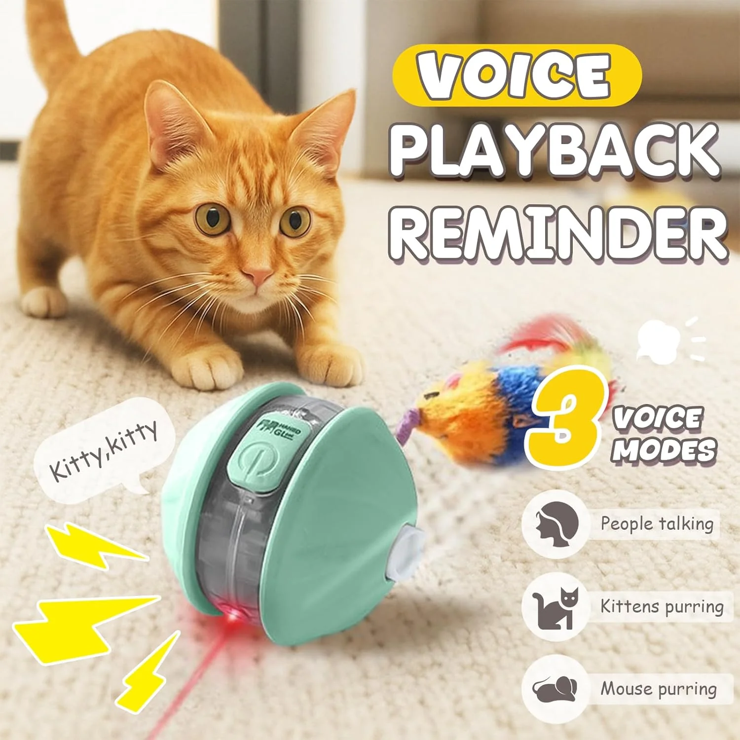 Smart Interactive Laser Ball for Cats – Voice, Light & Rolling Tail Fun
