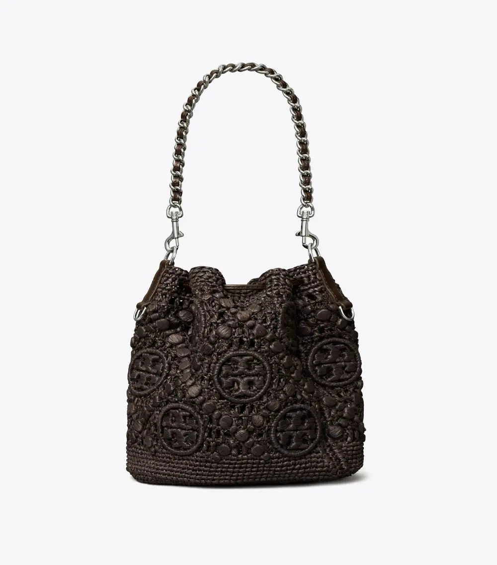 T Monogram Raffia Bucket Bag