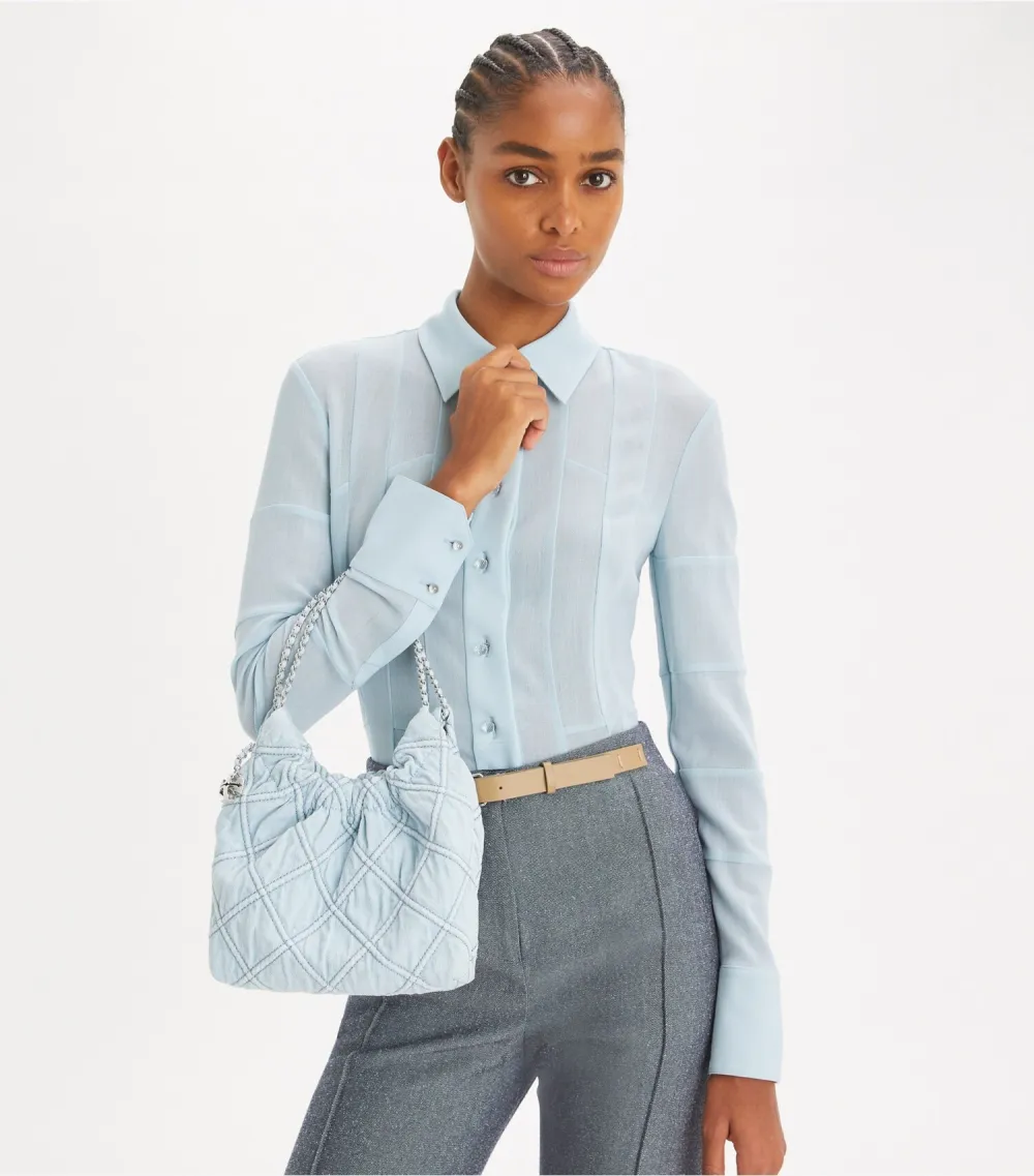 Mini Fleming Soft Denim Hobo Bag