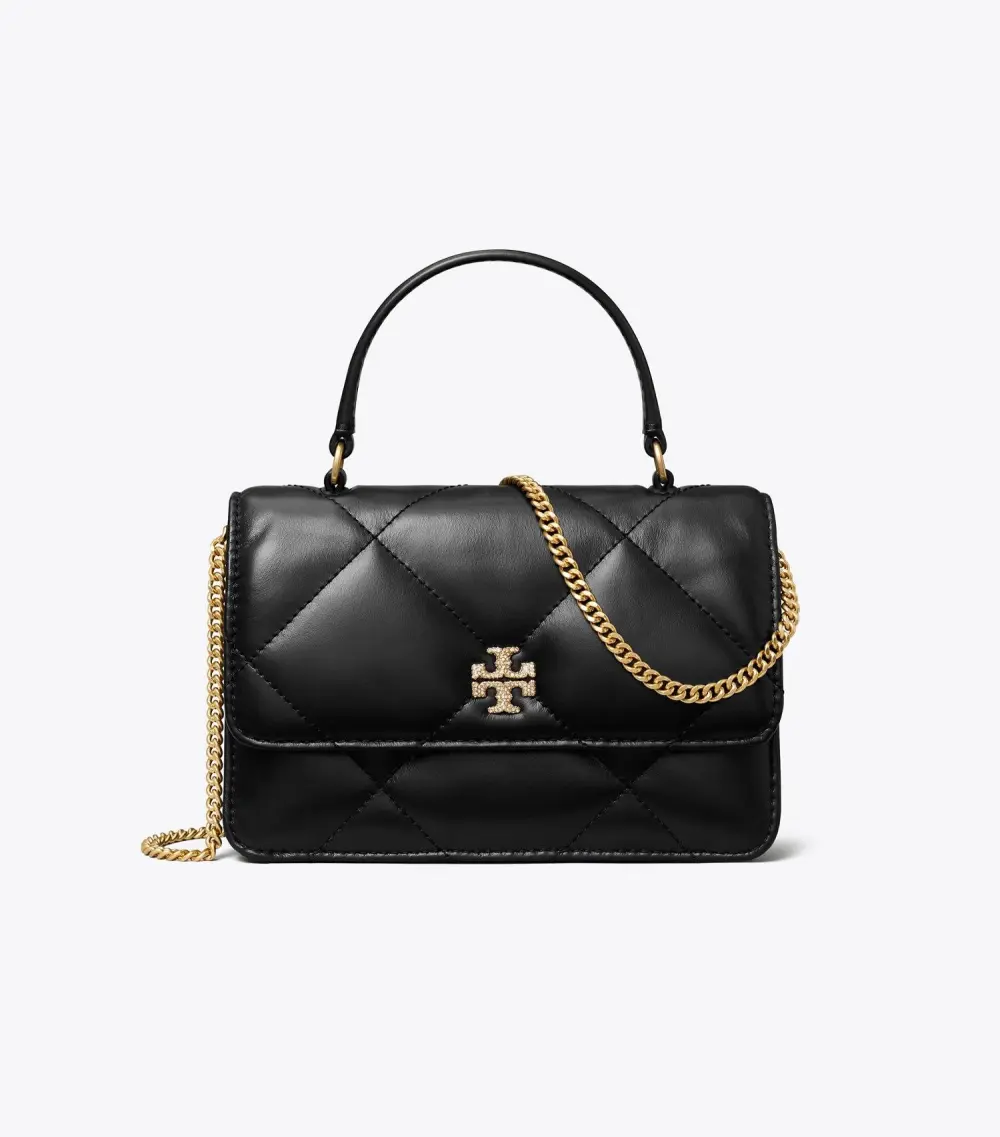 Mini Kira Diamond Quilt Pavé Logo Top-Handle Crossbody