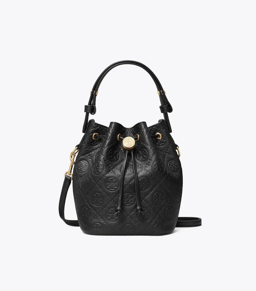 T Monogram Pebbled Mini Bucket Bag