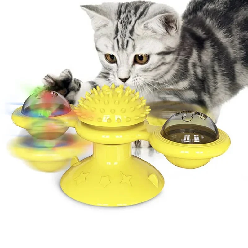 Interactive Cat Windmill Toy – LED & Catnip Ball Spinner for Indoor Exercise & Chewing