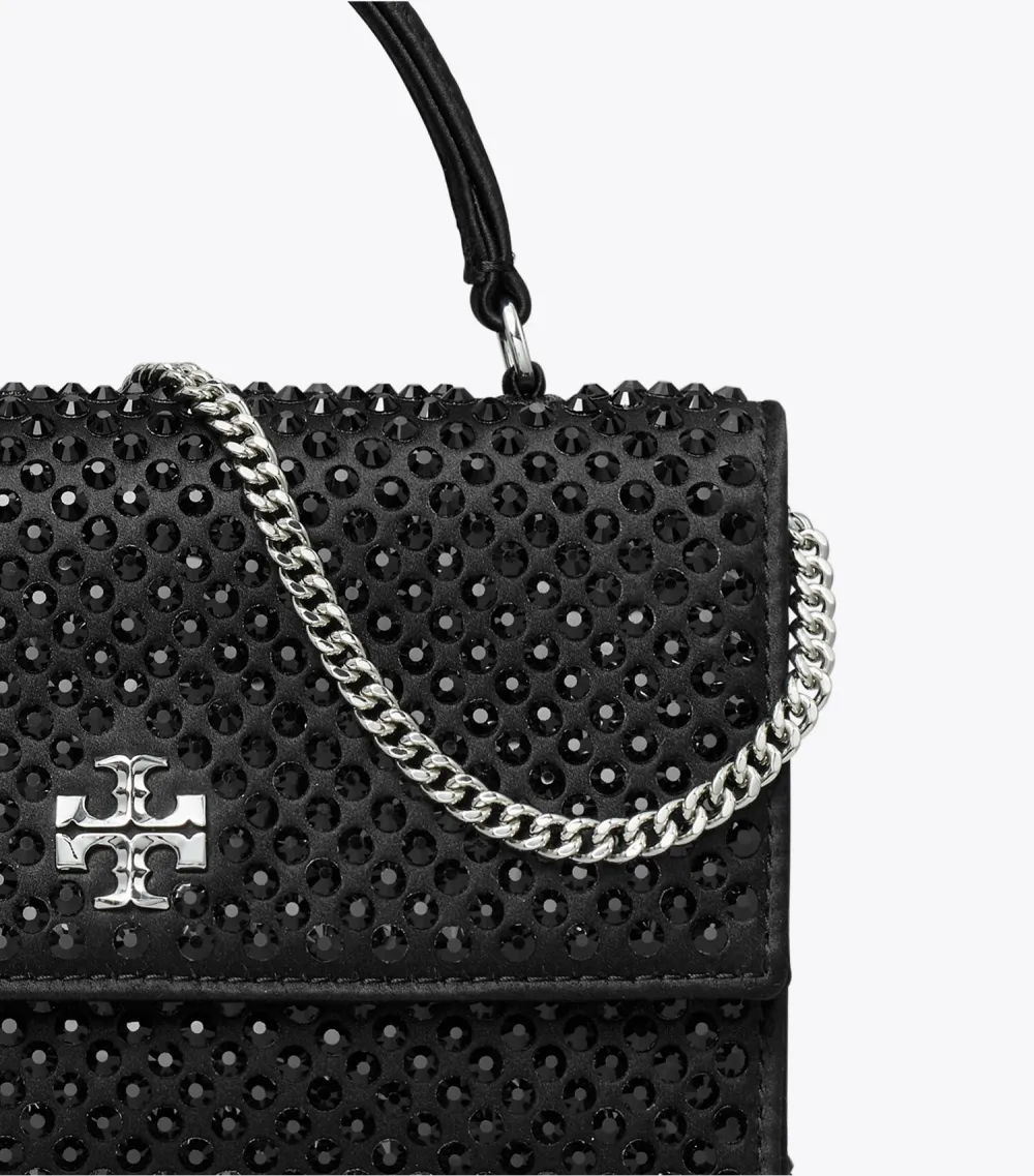 Mini Kira Satin Embellished Top-Handle Chain Wallet