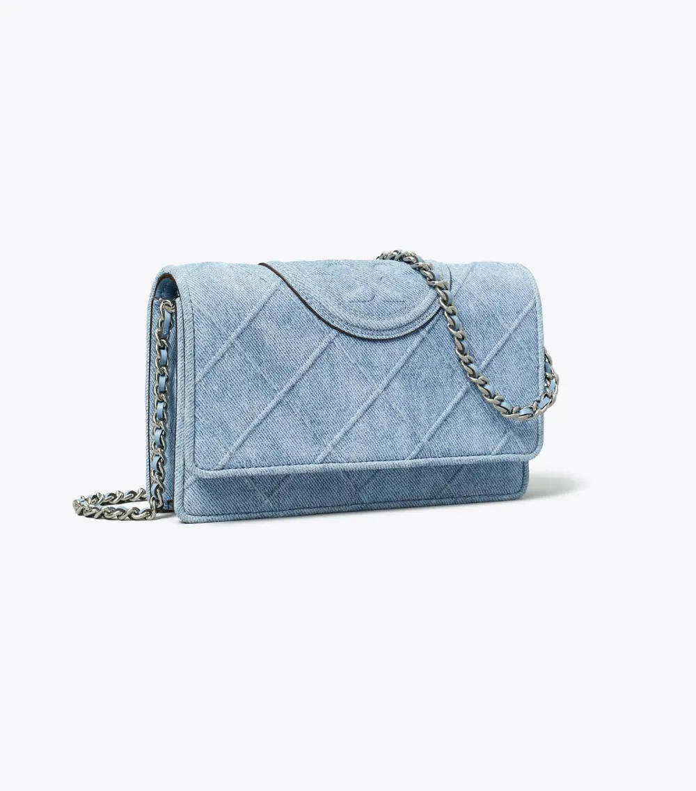 Fleming Denim-Print Suede Crossbody