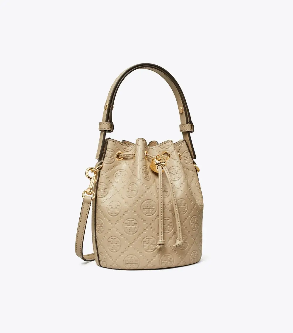 T Monogram Leather Mini Bucket Bag