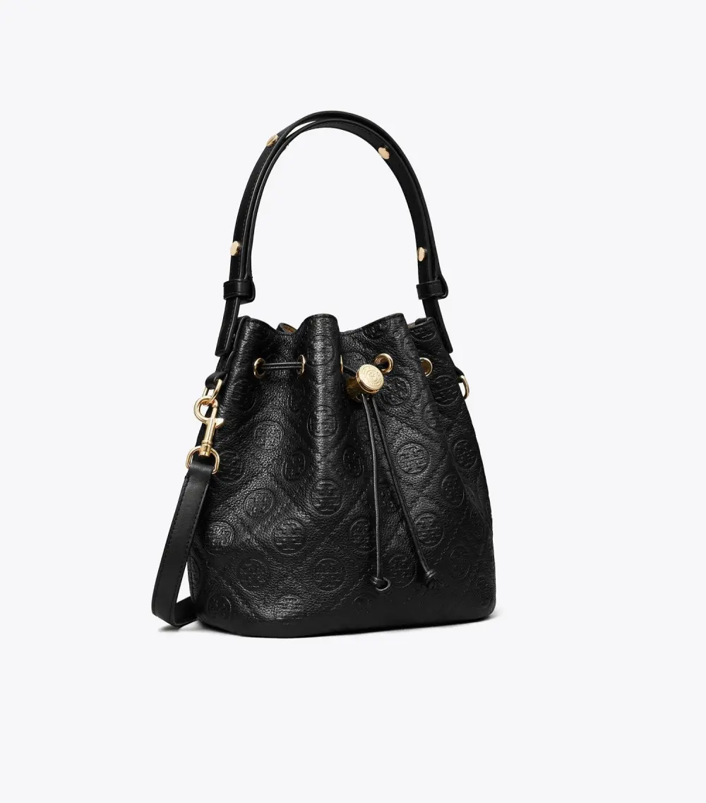 T Monogram Pebbled Bucket Bag