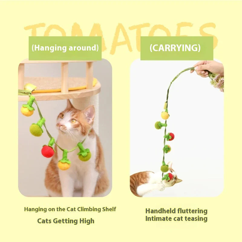 Hanging Cat Toy – Wool Felt Tomato Vine with Catnip & Bell for Interactive Play