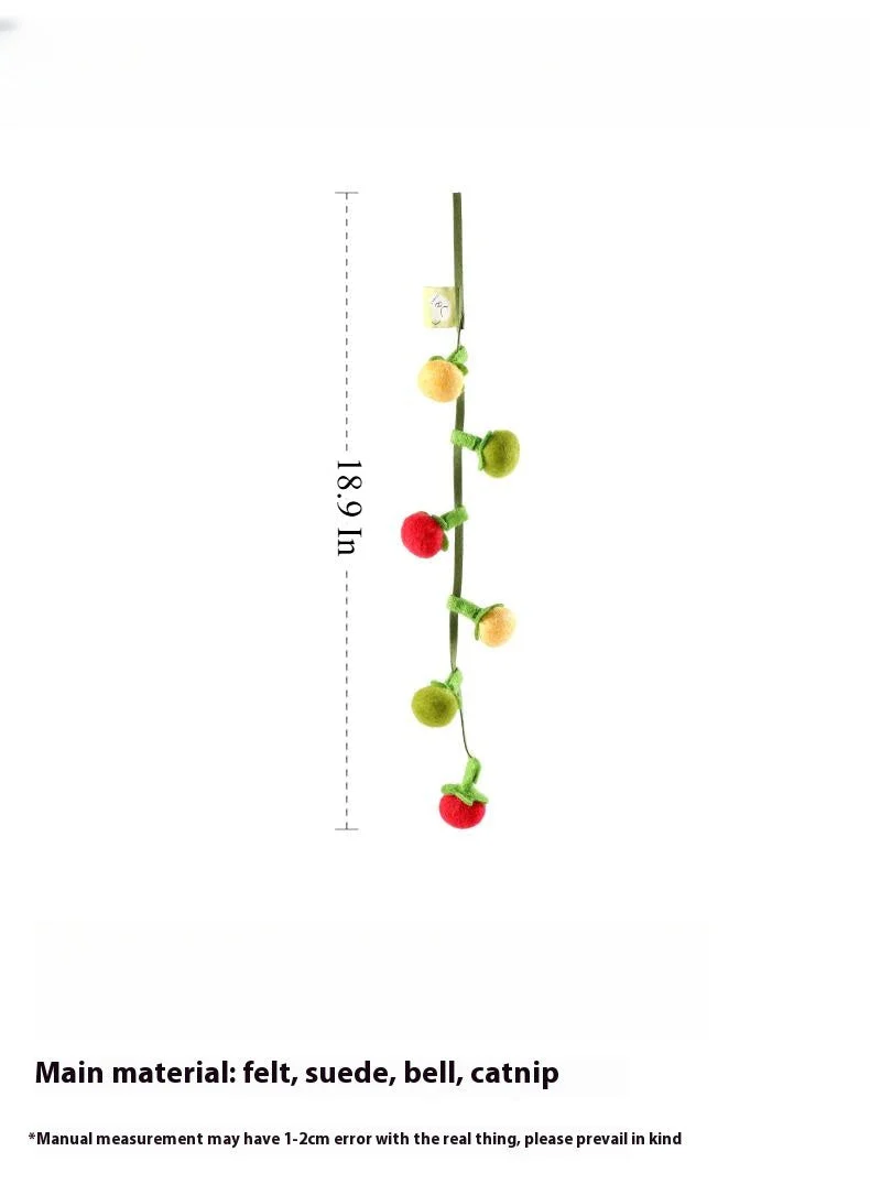 Hanging Cat Toy – Wool Felt Tomato Vine with Catnip & Bell for Interactive Play