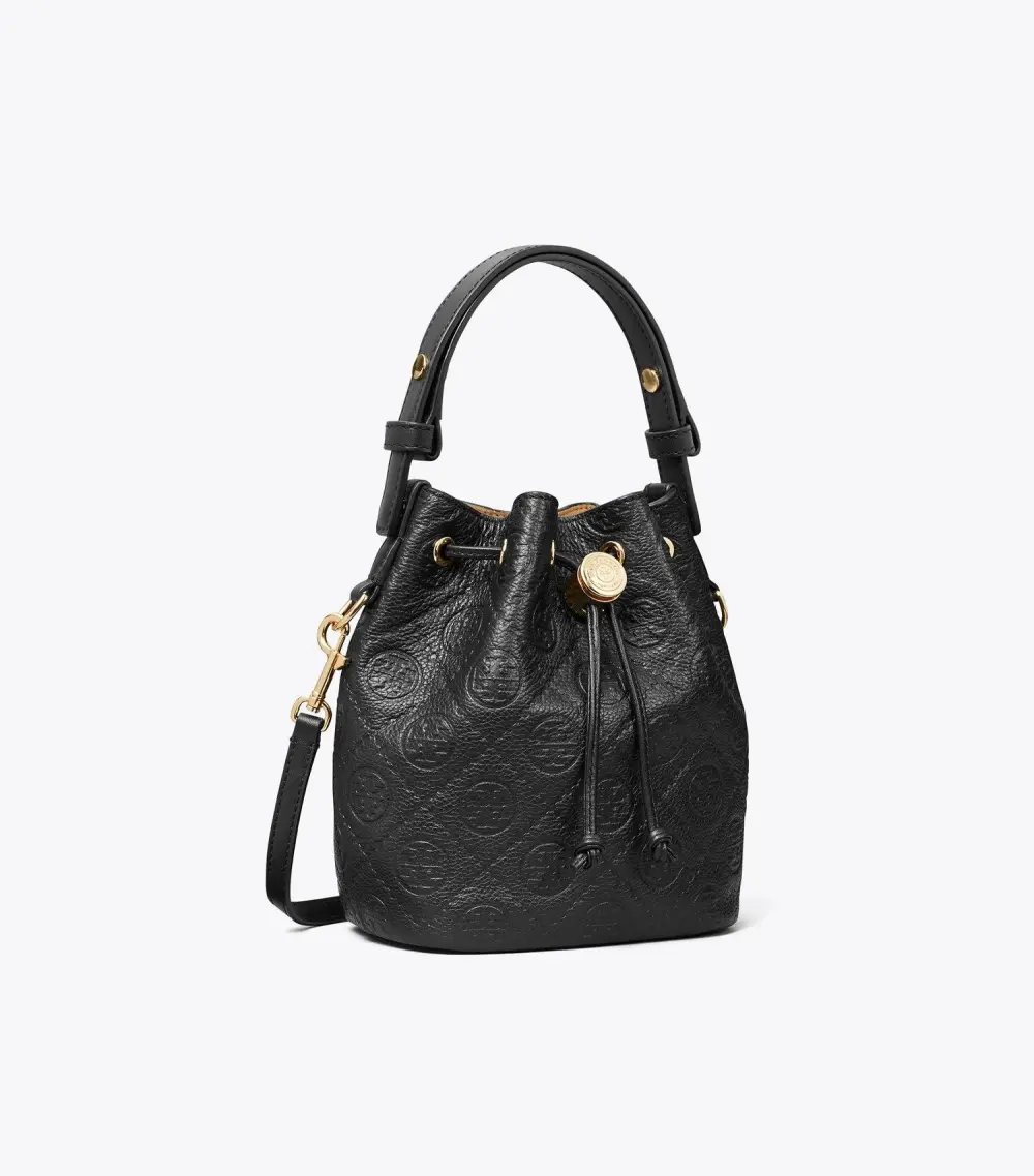 T Monogram Pebbled Mini Bucket Bag
