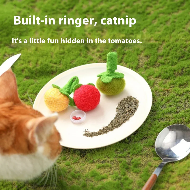 Hanging Cat Toy – Wool Felt Tomato Vine with Catnip & Bell for Interactive Play