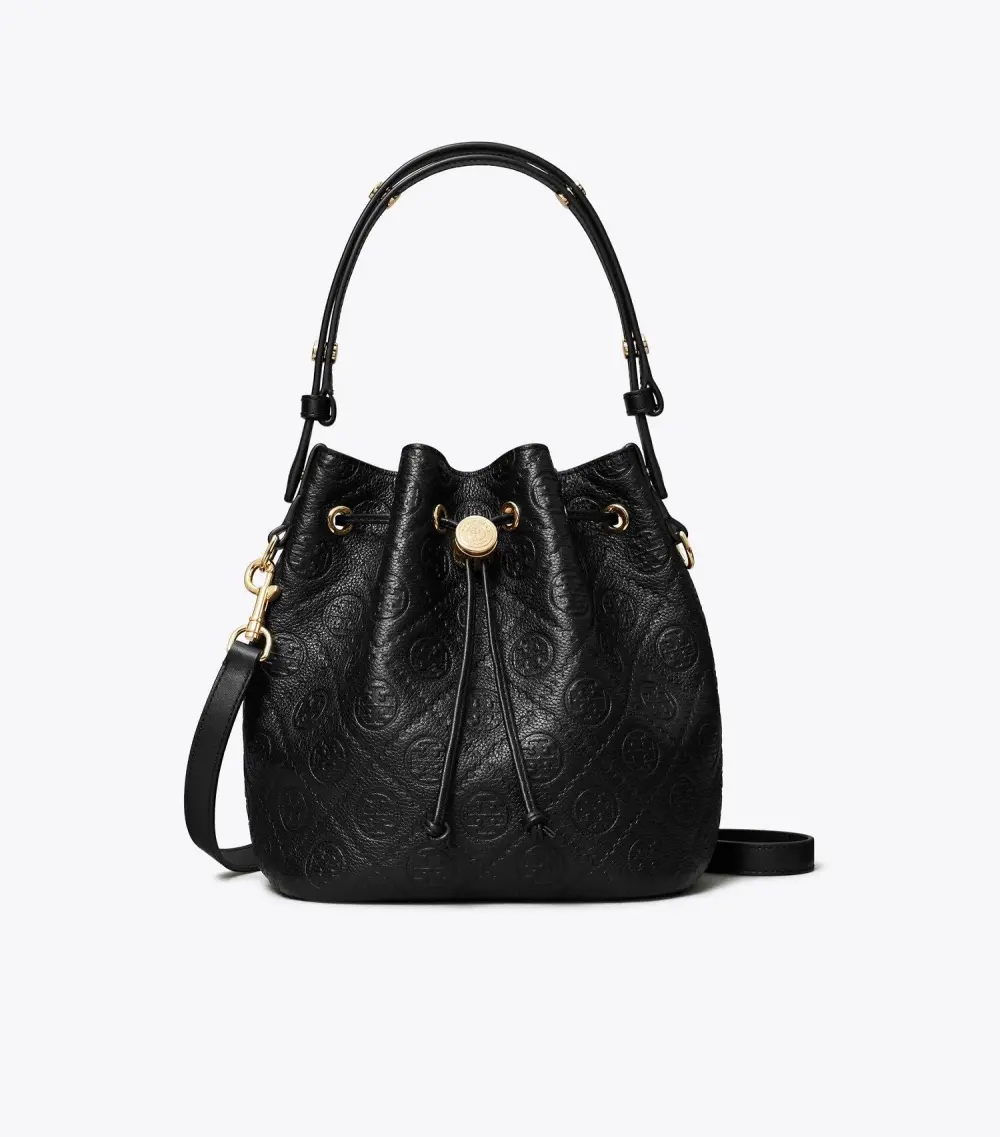 T Monogram Pebbled Bucket Bag