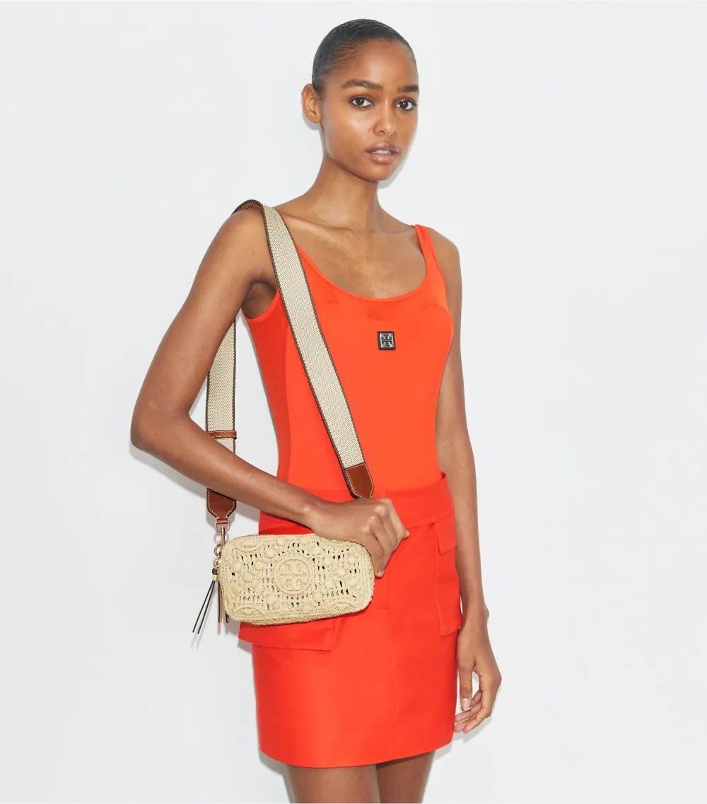 T Monogram Mini Miller Raffia Crossbody Bag