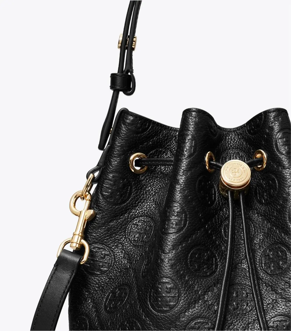 T Monogram Pebbled Bucket Bag