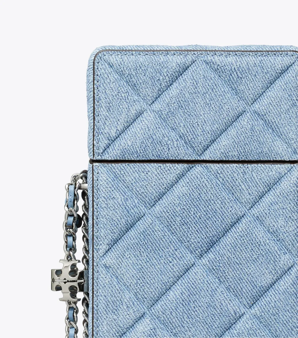 Fleming Denim-Print Suede Phone Crossbody