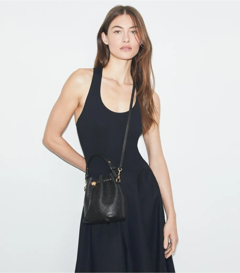 T Monogram Pebbled Mini Bucket Bag