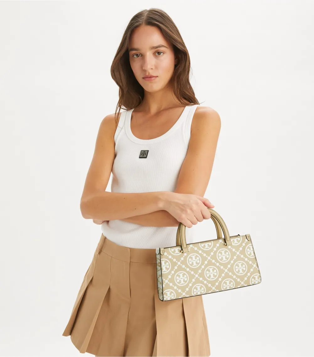 T Monogram Contrast Embossed Small East-West Tote