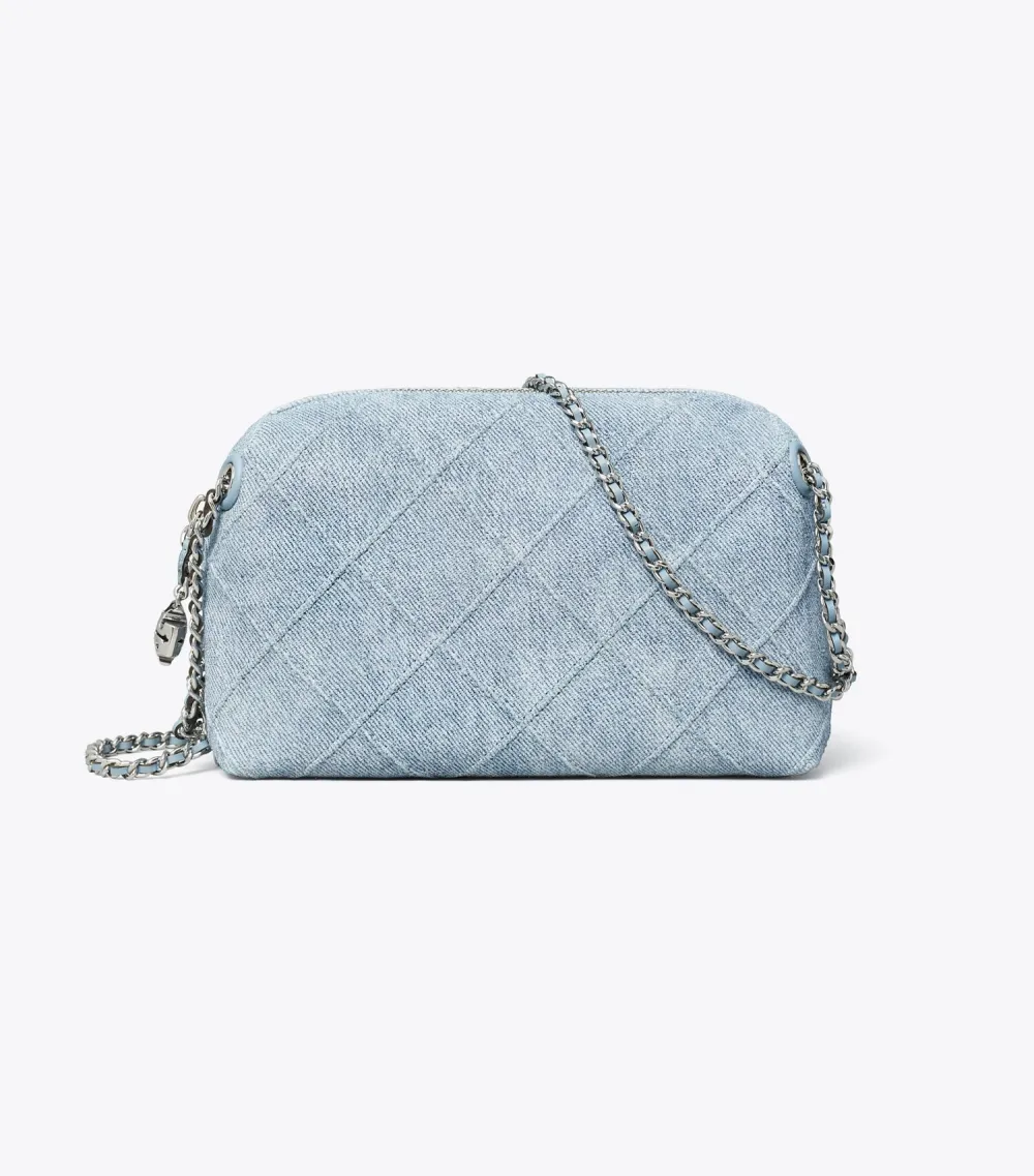 Fleming Soft Denim-Print Suede Crossbody Bag
