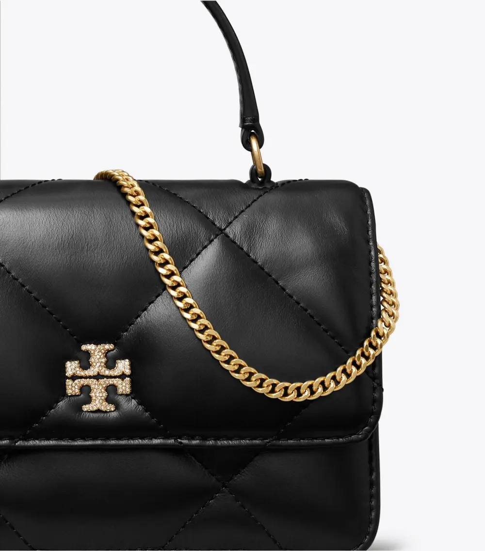 Mini Kira Diamond Quilt Pavé Logo Top-Handle Crossbody