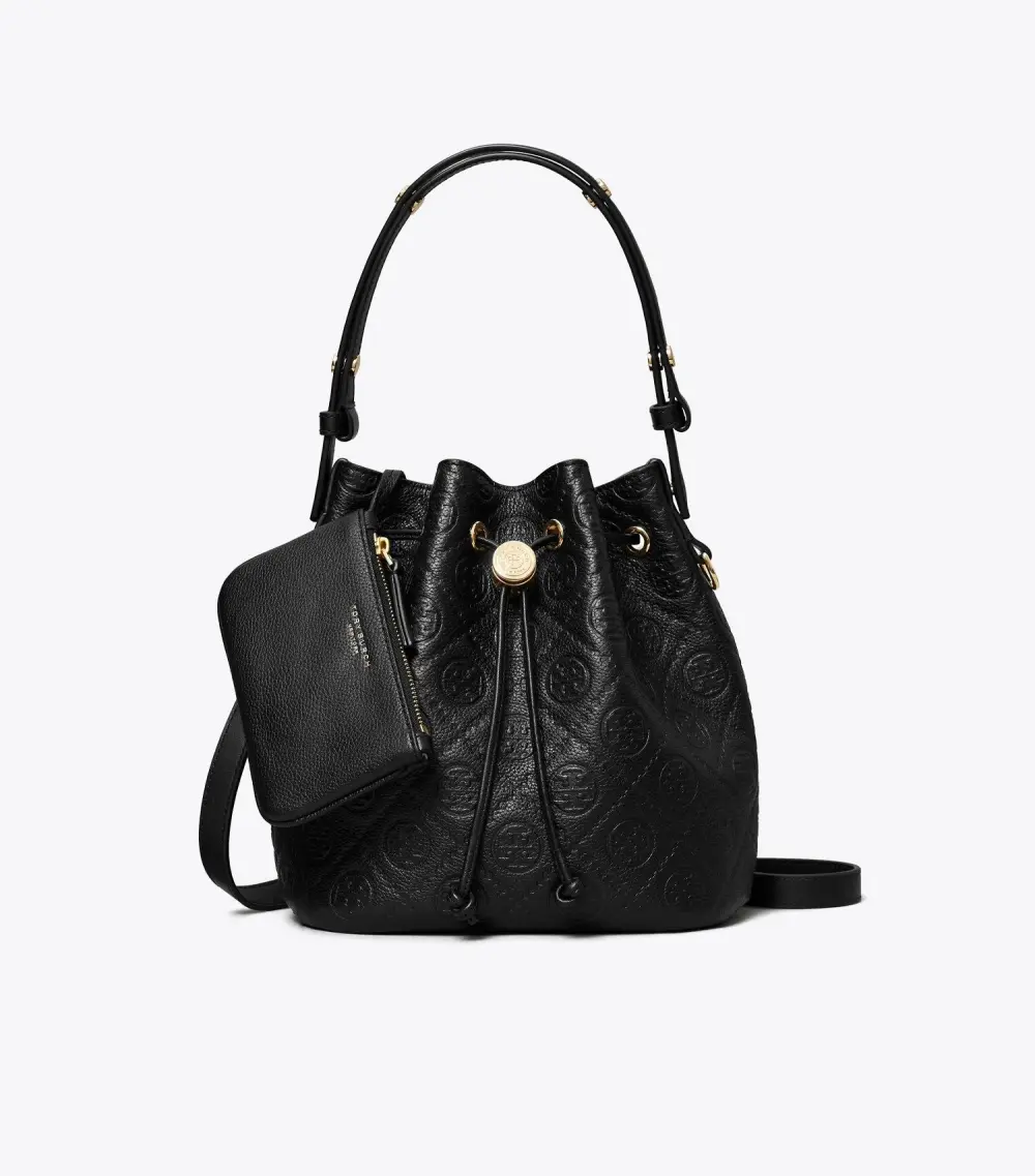 T Monogram Pebbled Bucket Bag