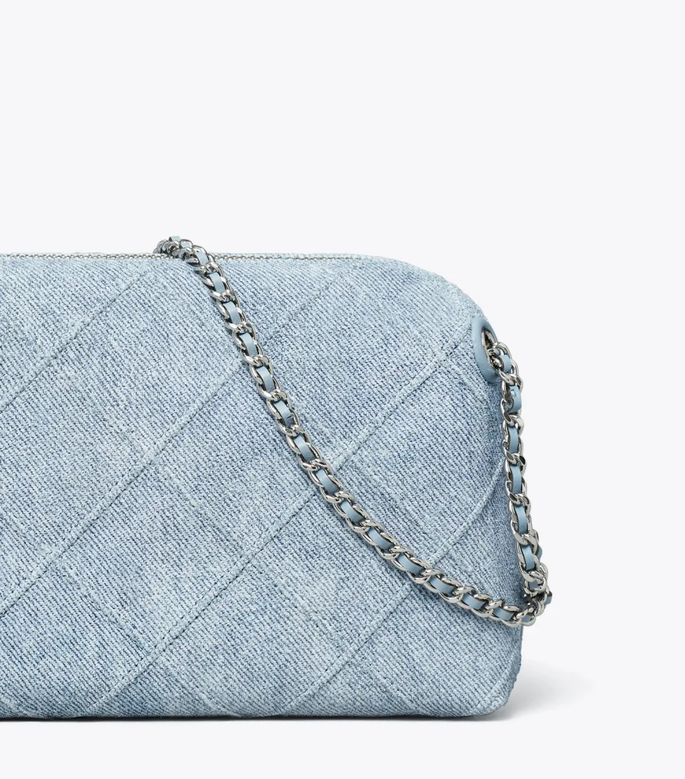 Fleming Soft Denim-Print Suede Crossbody Bag