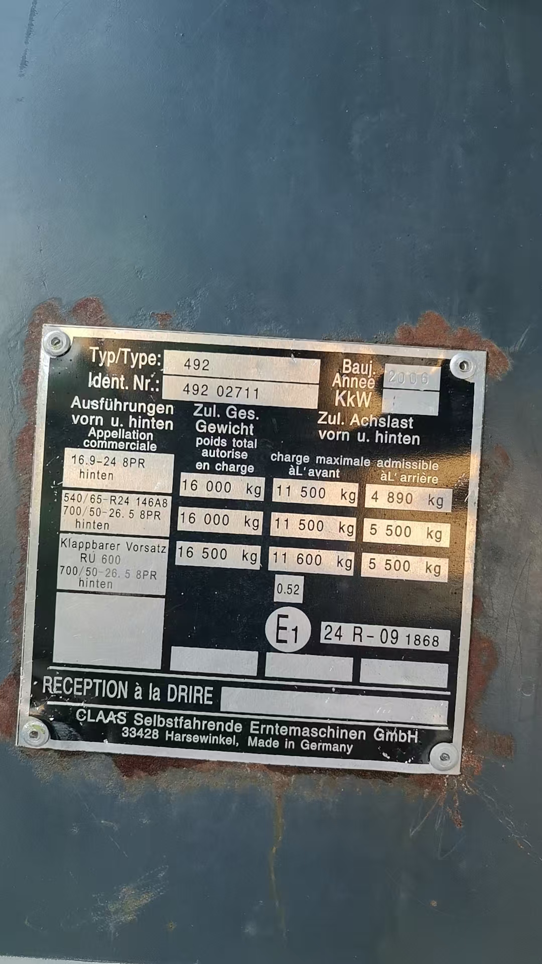 Claas 870, engine hours 7664, year 2006 with kemper 4500