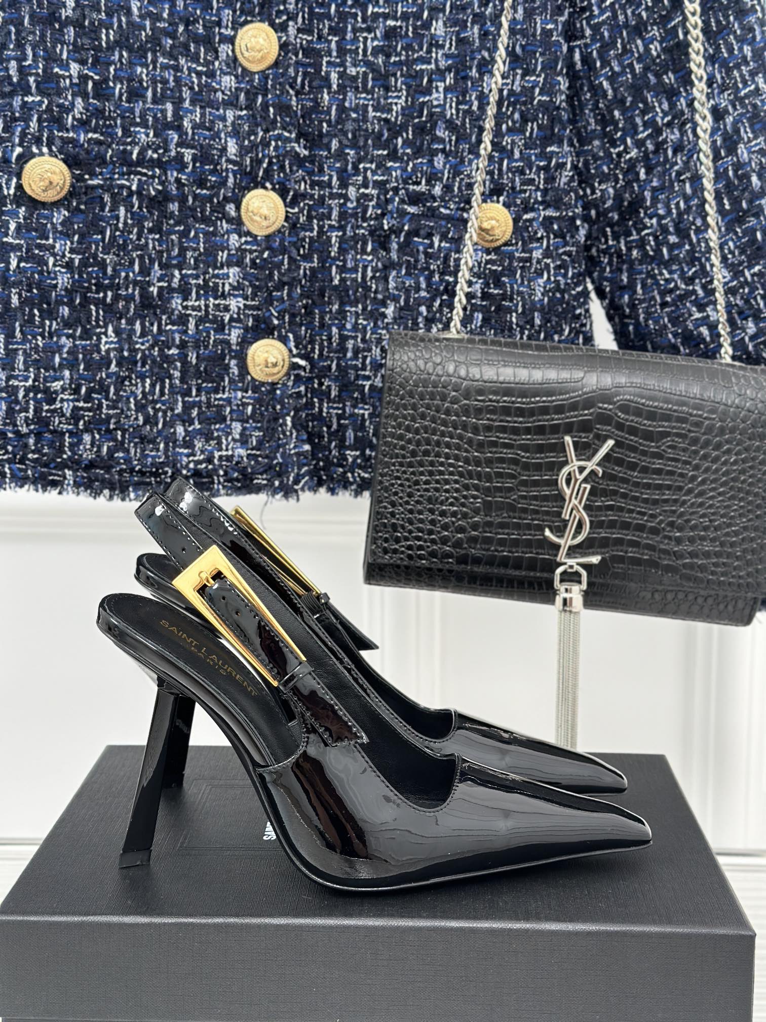 Saint Lauren*Y style 24ss new runway heeled pointed toe sandals