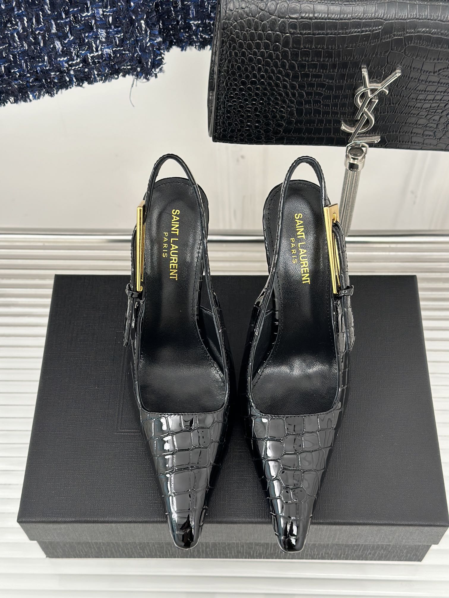 Saint Lauren*Y style 24ss new runway heeled pointed toe sandals