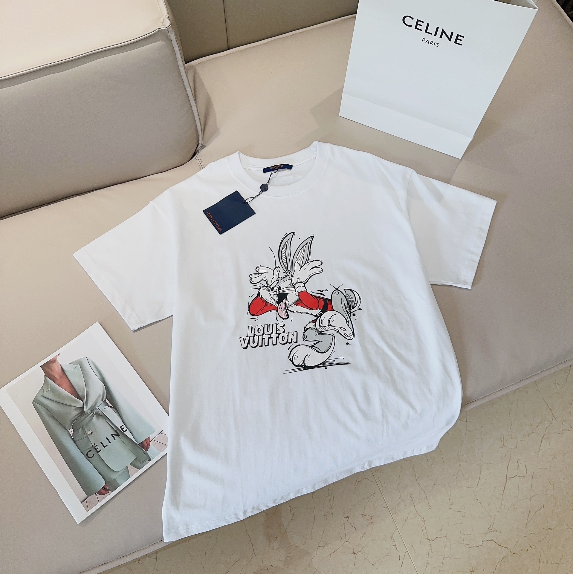 L design  Funny Rabbit Printed Cotton 100 Percent Unisex Leisure T-shirt