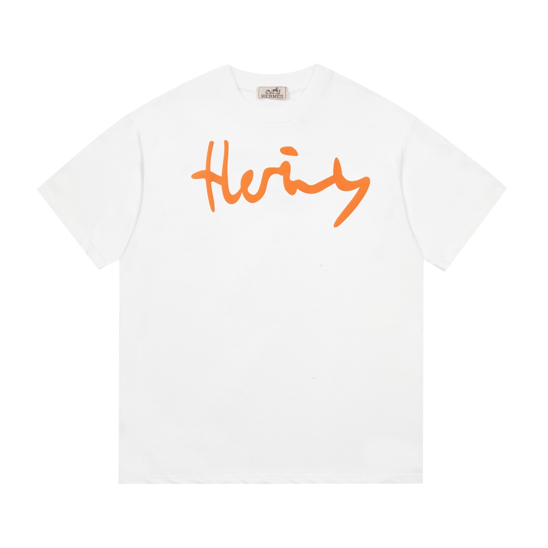 Hermes Summer Spring New Design Golden Logo Printed Fashion and Leisure Unisex T-shirt