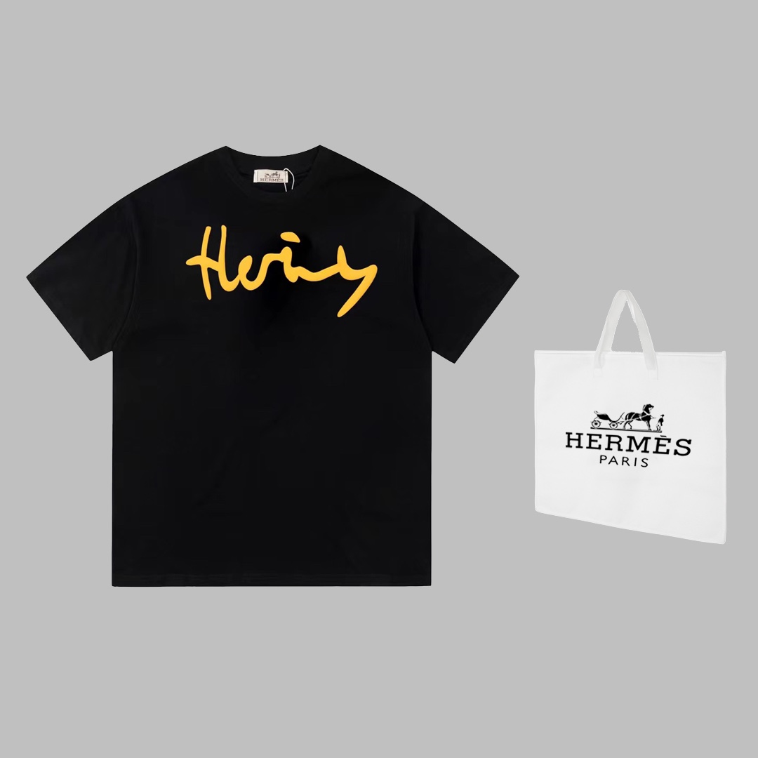Hermes Summer Spring New Design Golden Logo Printed Fashion and Leisure Unisex T-shirt
