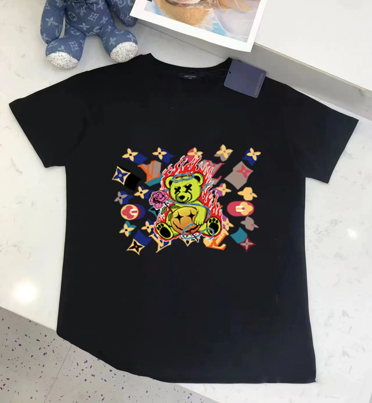 L design  Lovely Bear Printed Summer Cotton 100 Percent Unisex Fashion T-shirt