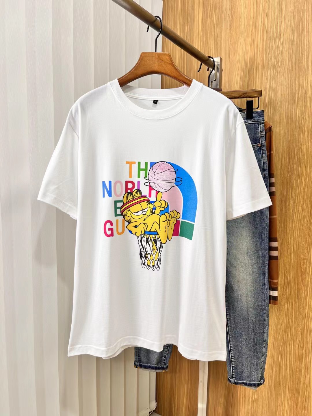 The North Face & G design Spring Summer New Design Lovely Garfield Printed Unisex Cotton Leisure T-shirt