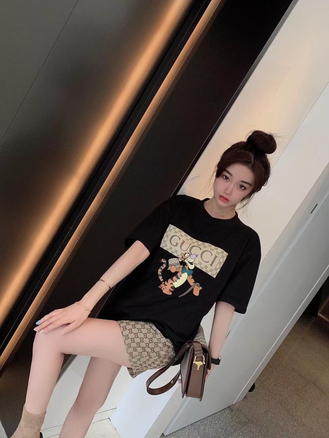 銆怢ow price promotion]銆?G design Cartoon Tigger printed short sleeve