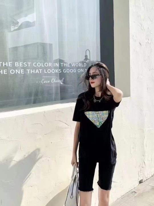 P design floral LOGO printed loose short sleeve T-shirt