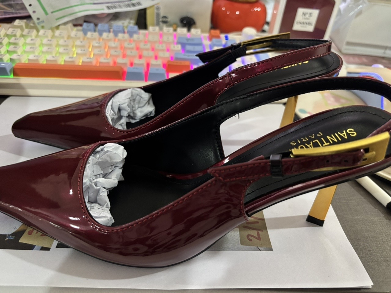 Saint Lauren*Y style 24ss new runway heeled pointed toe sandals