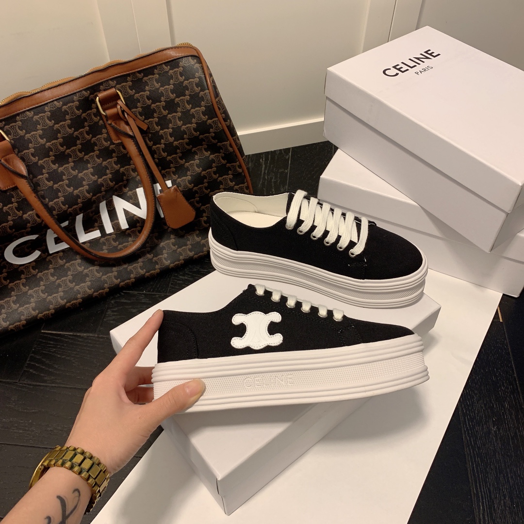 C logo  platform canvas shoes