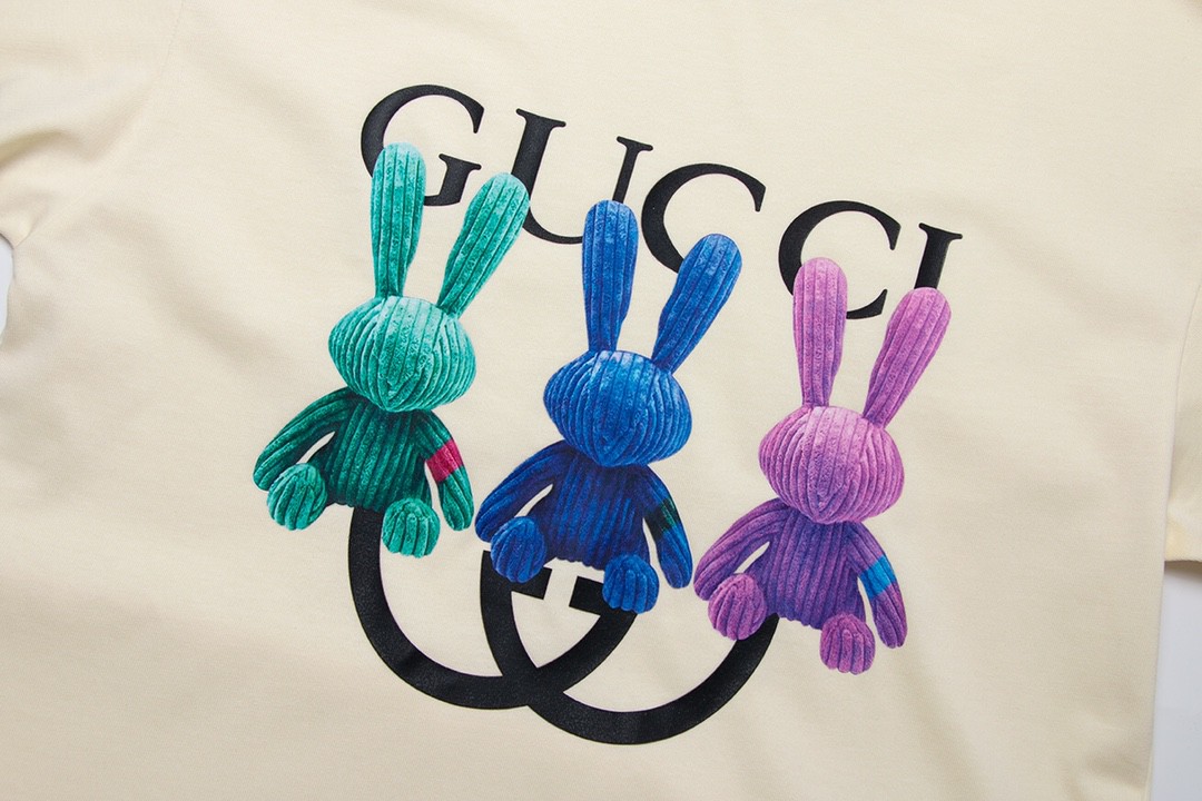 G design Summer Three Cute Rabbit Printed Round Collar Unisex Cotton Breathable T-shirt