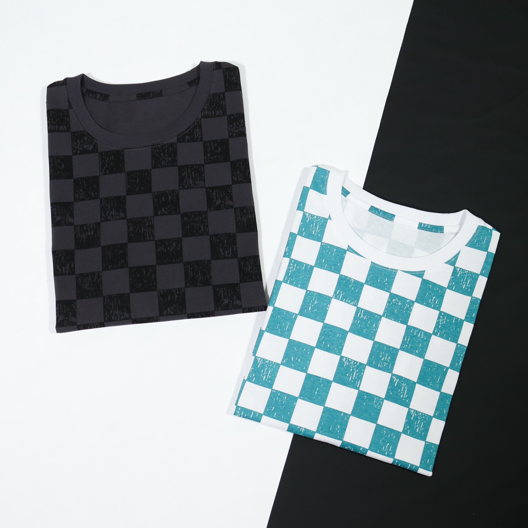 L designTop quality high level checkerboard dyed short sleeve T-shirt