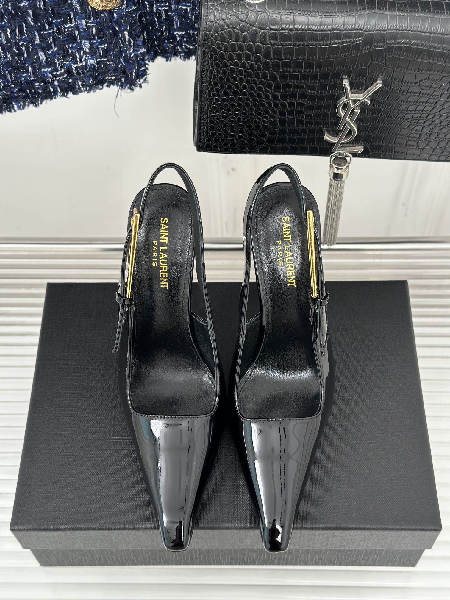 Saint Lauren*Y style 24ss new runway heeled pointed toe sandals