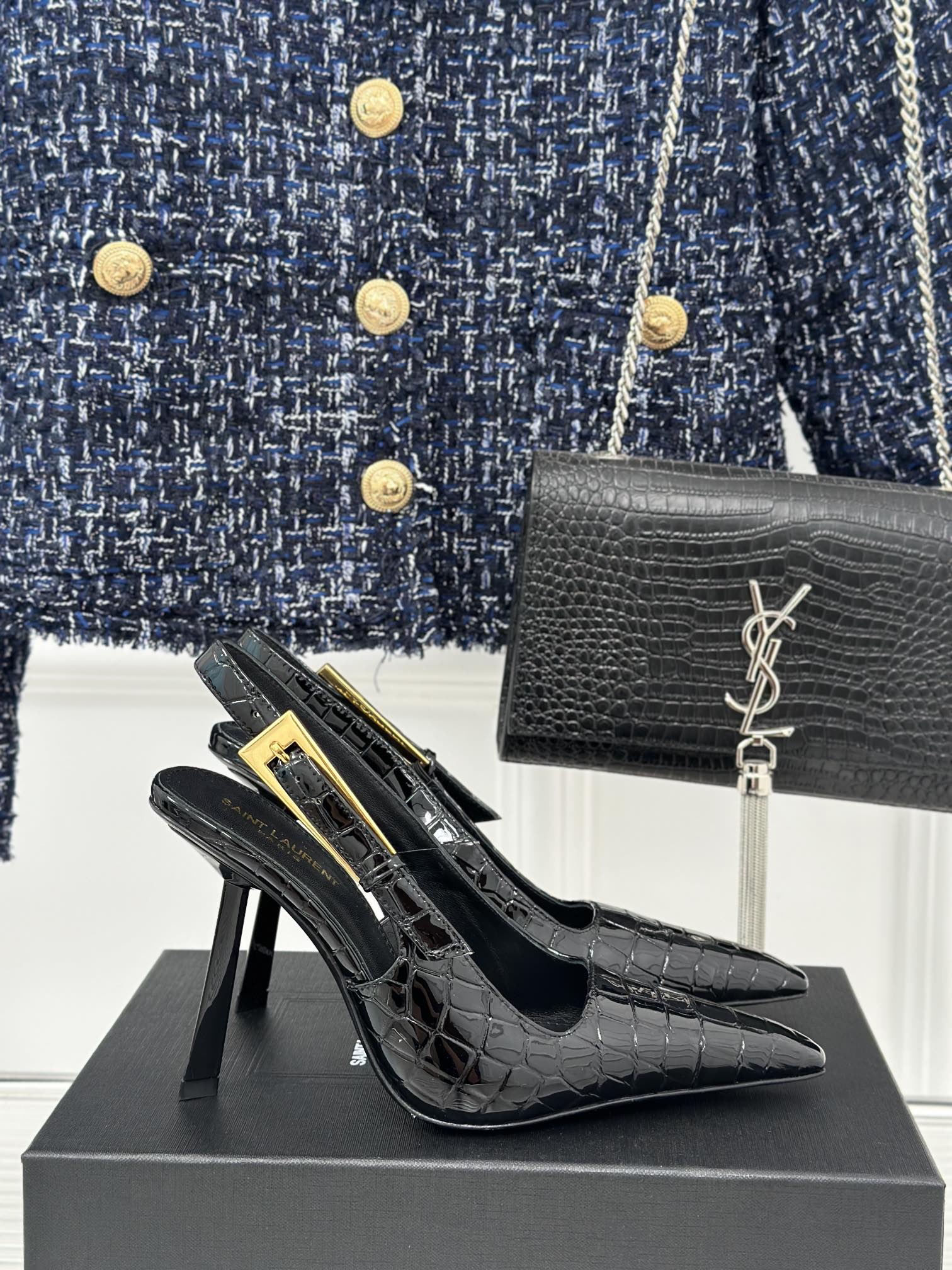 Saint Lauren*Y style 24ss new runway heeled pointed toe sandals