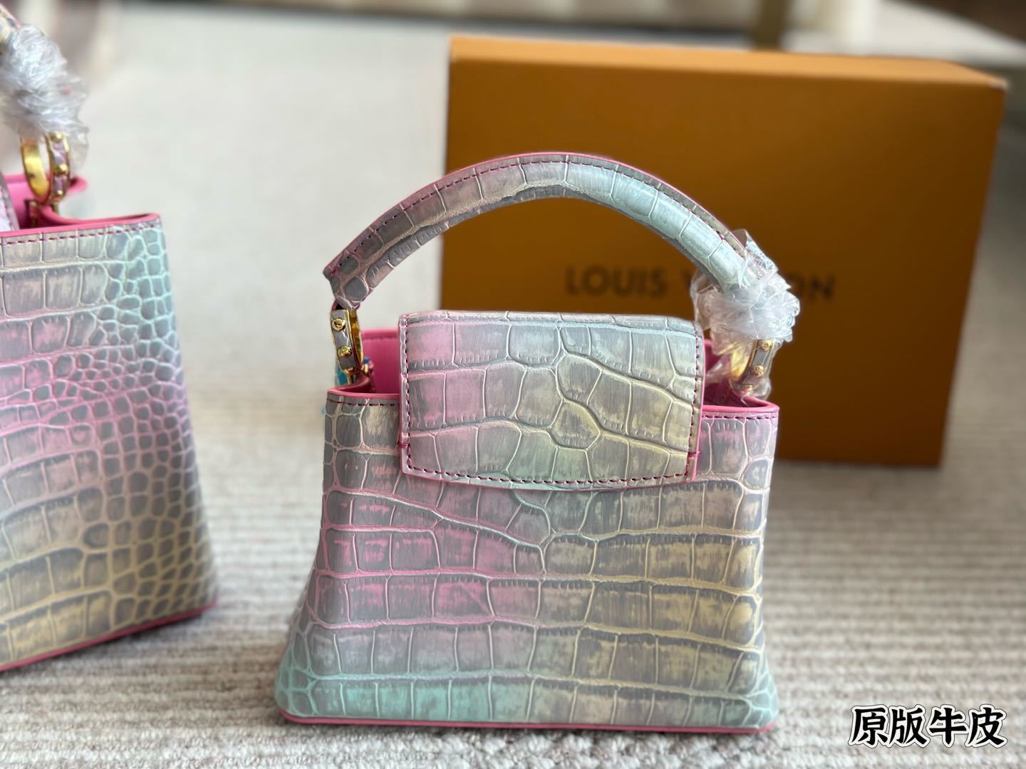 L Capucines rainbow crocodile print tote