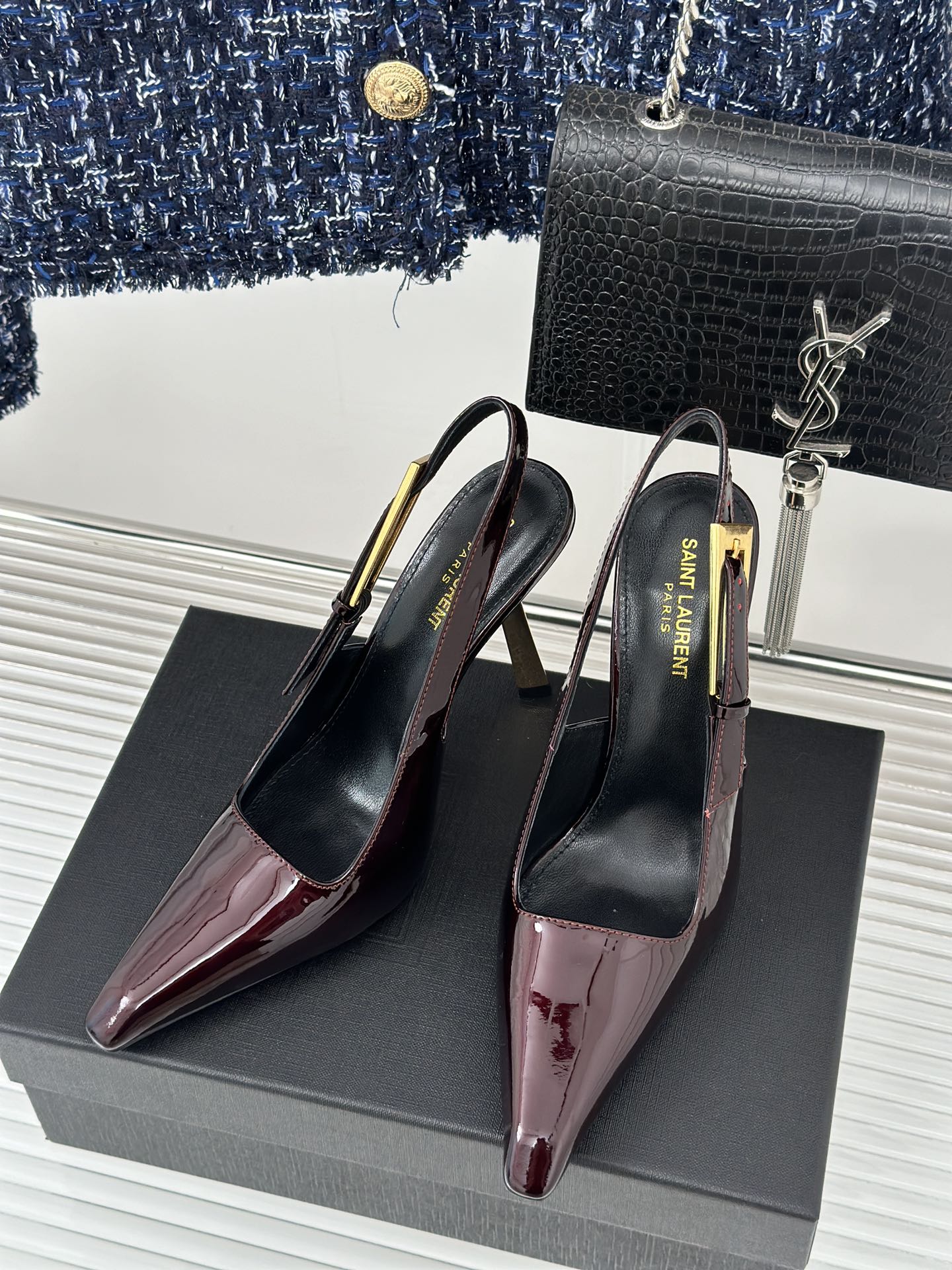 Saint Lauren*Y style 24ss new runway heeled pointed toe sandals