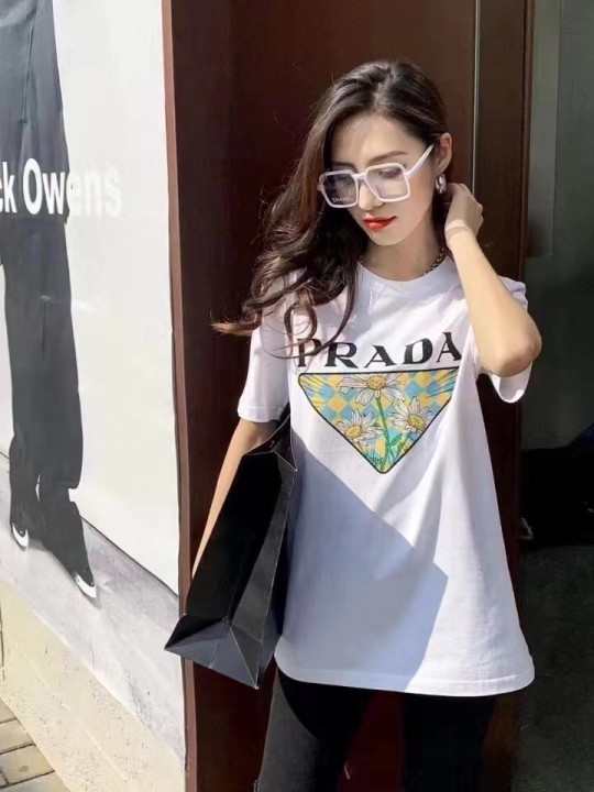 P design floral LOGO printed loose short sleeve T-shirt