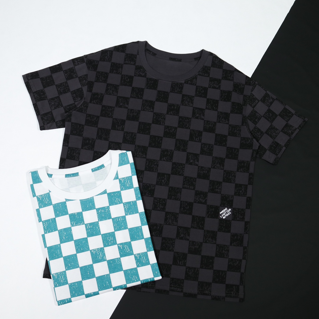 L designTop quality high level checkerboard dyed short sleeve T-shirt