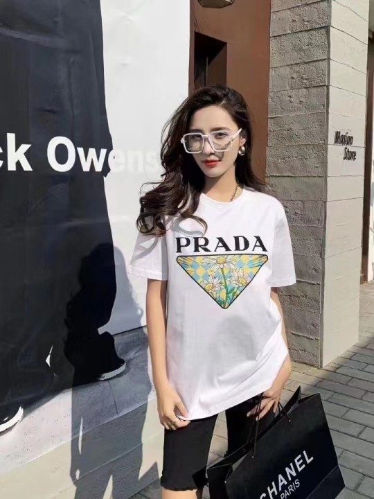 P design floral LOGO printed loose short sleeve T-shirt