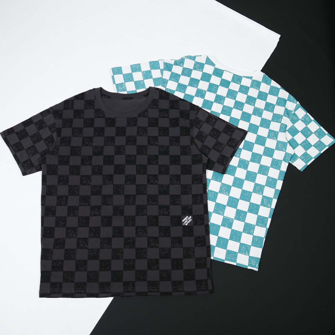 L designTop quality high level checkerboard dyed short sleeve T-shirt
